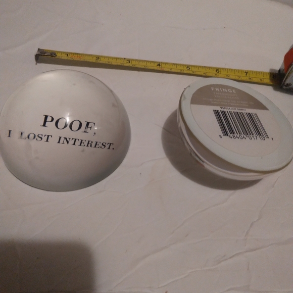 2#FRINGE STUDIO& Santa Barbara POOF" Glass Dome Paperweights in black Lettering - Picture 1 of 5